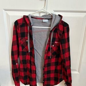 Columbia Wisconsin plaid hooded Shirt